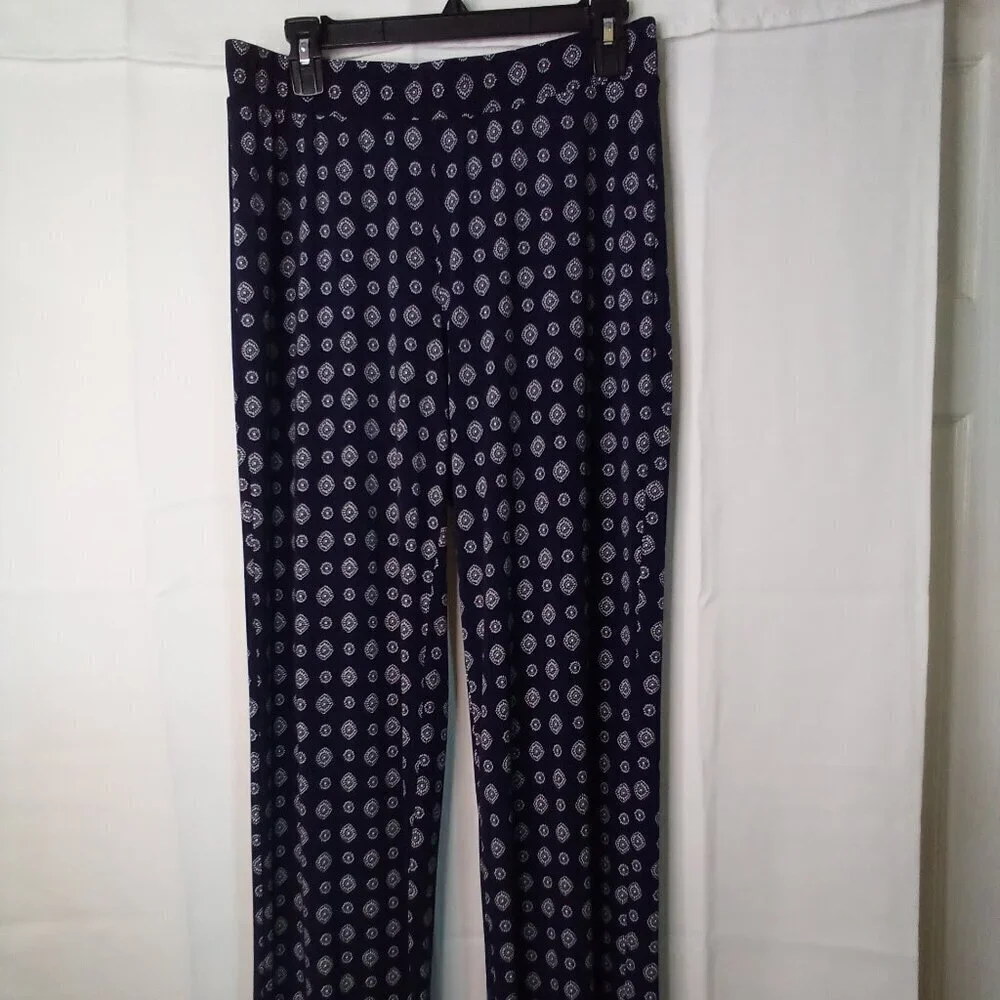 Vince Camuto Pants Women S Pull On Elastic Waist Soft Stretched Pattern Blue